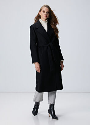 Network Siyah Kaşmir Ve Yün Karışımlı Palto - 4