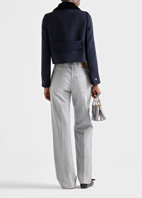 Prada Mavi Tek Sıra Düğmeli Natté Kumaş Kadın Ceket - 5