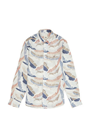 Beymen Club Comfort Fit Ecru Leaf Patterned Linen Shirt - 8