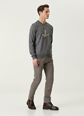 Beymen Club Gri Kaz Nakışlı Yün Kazak - 3