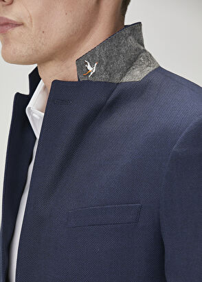 Navy Blue Eyelet Textured Blazer Beymen Club Navy Blue Eyelet Textured Blazer - 8