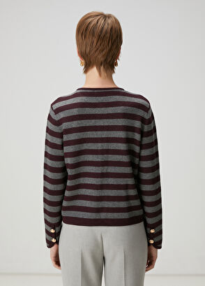 Beymen Club Grey Burgundy Striped Knit Jacket - 5