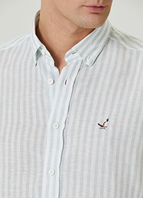 Beymen Club Comfort Fit Açık Mint Çizgili Keten Gömlek - 6