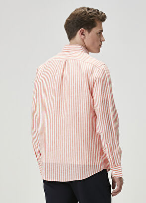 Beymen Club Comfort Fit Turuncu Çizgi Desenli Keten Gömlek - 6