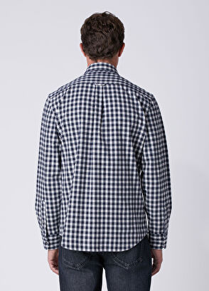 Beymen Club Relax Fit Navy Blue White Plaid Print Shirt - 5