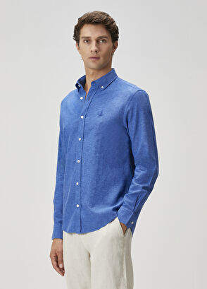 Beymen Club Comfort Fit Kobalt Keten Gömlek - 3