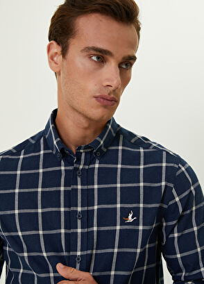 Beymen Club Comfort Fit Navy Wide Checkered Shirt - 7