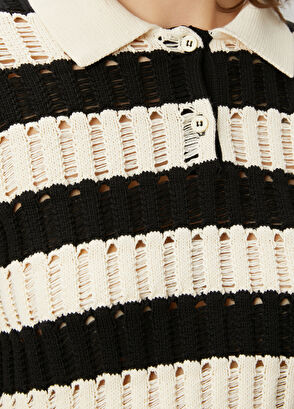 Academia Ekru Siyah Cropped Triko - 7