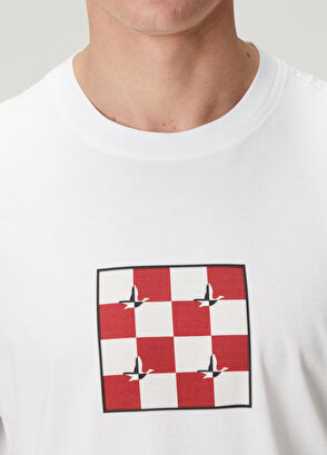 Beymen Club White Relax Fit Checkers Artwork T-Shirt - 7