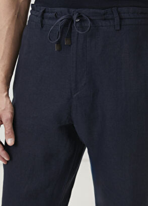 Beymen Club Lacivert Beli Kordonlu Keten Pantolon - 4