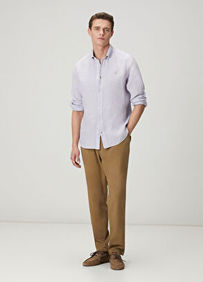 Beymen Club Lila Comfort Fit Keten Gömlek - 3