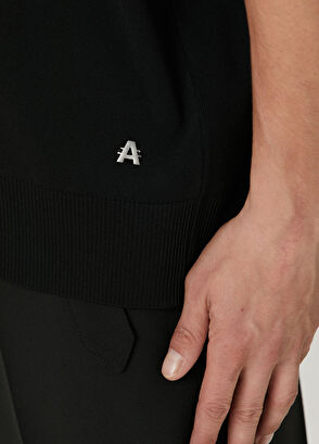 Siyah Polo Yaka Kısa Kollu Oversized Triko - Görsel 8