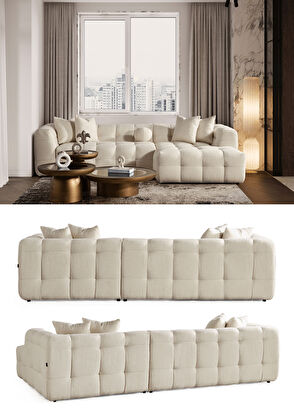 Bekaliving Nammos Comfort Bej Teddy Köşe Takımı - 7