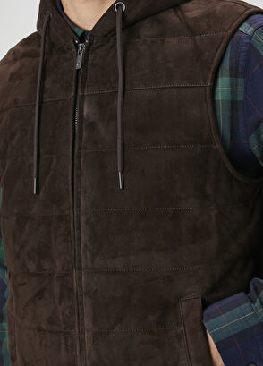 Beymen Club Dark Brown Hooded Suede Vest - 7