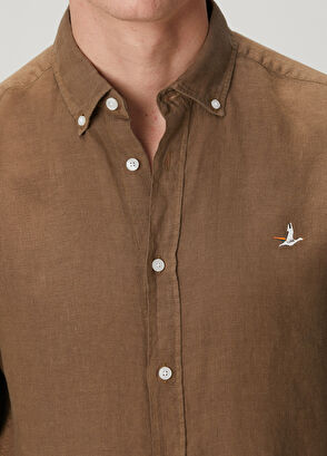 Beymen Club Comfort Fit Kahverengi Keten Gömlek - 7