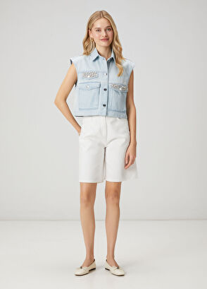 Beymen Club Light Blue Asymmetrical Crystal Detailed Denim Jac - 3