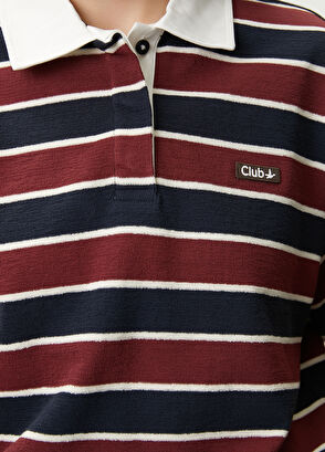 Beymen Club Burgundy Navy Blue Striped Polo T-Shirt - 6