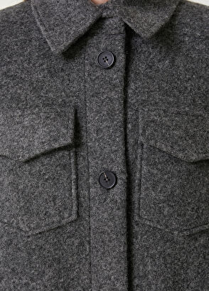 Beymen Club Gri Yıldız Nakışlı Uzun Yün Dış Gömlek - 5