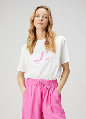 Beymen Club White Pink Logo Printed T-Shirt - 4