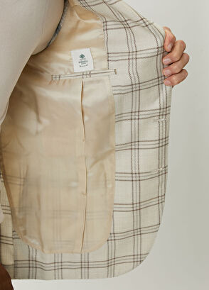 LUIGI BORRELLI Light Gray Plaid Wool Jacket - 7