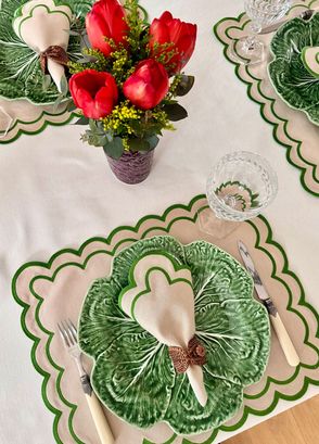 Homes & Seasons Florence Yeşil Bej Amerikan Servis ve Peçete Seti - 5