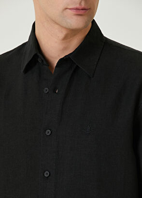 Beymen Club Comfort Fit Siyah Kısa Kollu Keten Gömlek - 6