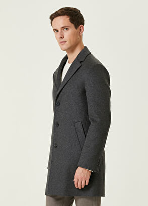 Beymen Club Grey Melange Wool Coat with Inner Collar Detail - 4
