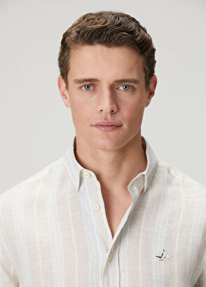 Beymen Club Light Khaki Striped Comfort Fit Linen Shirt - 7
