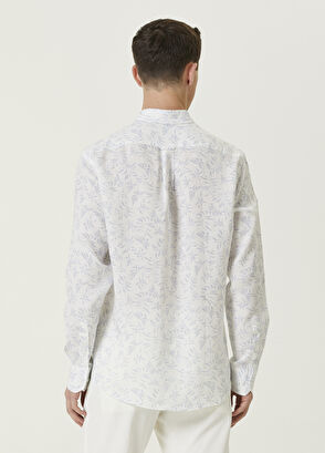 Beymen Club Comfort Fit Blue White Leaf Patterned Linen Shirt - 5
