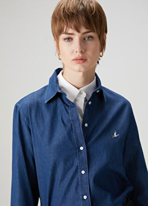 Beymen Club Koyu Mavi Logo Nakışlı Denim Gömlek - 3