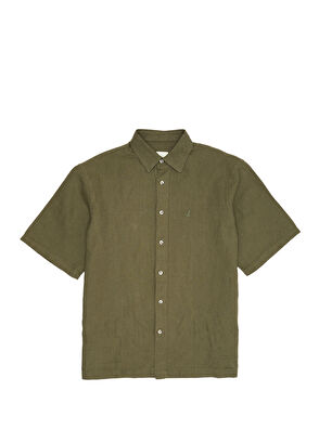 Beymen Club Comfort Fit Haki Kısa Kollu Keten Gömlek - 8