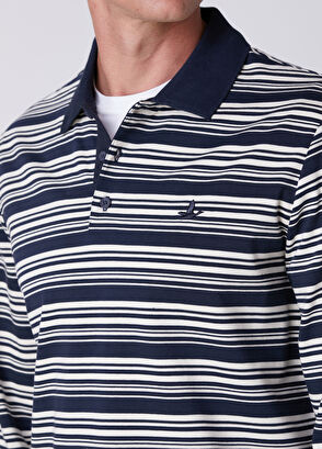 Beymen Club Comfort Fit Navy Blue White Striped Polo Sweatshir - 7