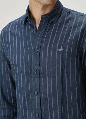 Beymen Club Comfort Fit Navy Blue Linen Shirt - 8