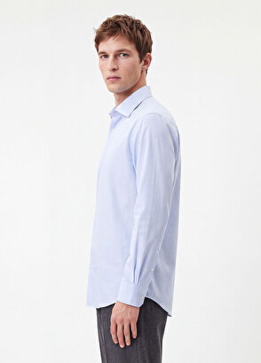 Beymen Club Slim Fit Blue Dobby Non-Iron Shirt - 5