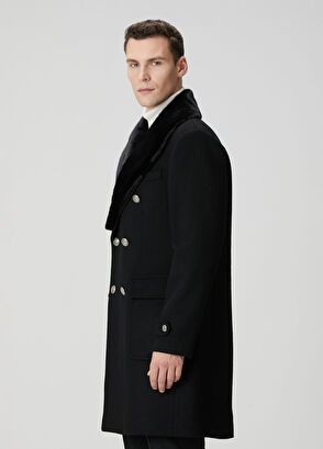 Network Siyah Yün Kaşmir Karışımlı Palto - 4