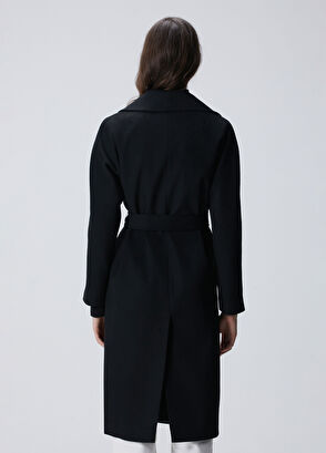 Siyah Punto Detaylı Astarlı Basic Kaşe Manto - Görsel 6