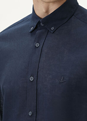 Beymen Club Comfort Fit Navy Blue Linen Shirt - 6