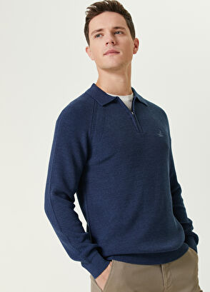 Beymen Club Koyu Mavi Polo Yaka Fitilli Yün Triko - 5