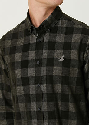 Beymen Club Haki Kare Desenli Kadife Gömlek - 6