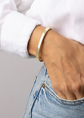 Safir Mücevher Esnek 14 Ayar Altın Unisex Kelepçe Bileklik - 5