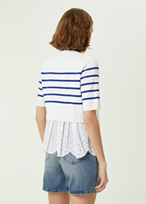 Beymen Club Beyaz Çizgili Eteği Delikli Garnili Kısa Kol Kazak - 6