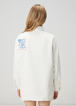 Beymen Club Oversize Kırık Beyaz Serpme Nakışlı Denim Ceket - 5