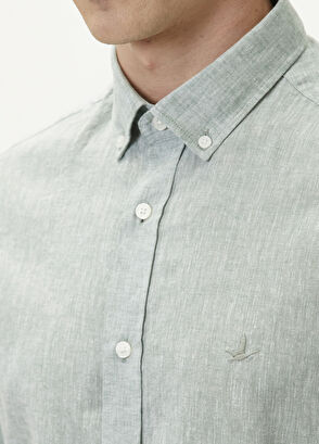 Beymen Club Comfort Fit Su Yeşili Keten Gömlek - 7