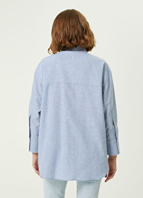 Beymen Club Blue Logo Embroidered Long Linen Shirt - 6