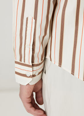 Beymen Club Comfort Fit Bej Kahverengi Çizgi Desenli Gömlek - 7