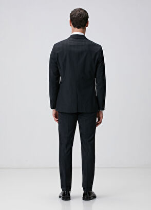 Network Siyah Çizgi Desenli Yün Karışımlı Takım Elbise - 5