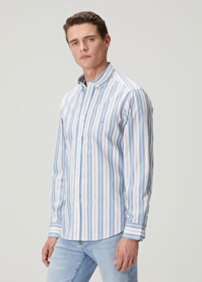 Beymen Club Comfort Fit Blue White Stripe Patterned Shirt - 5