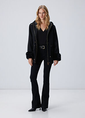 Network Siyah Kendinden Kapüşonlu Manto - 3