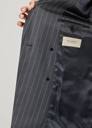 Drop 7 Gri Çizgi Desenli Yün Kruvaze Takım Elbise - Görsel 10