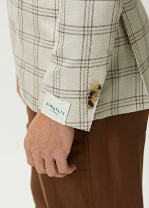LUIGI BORRELLI Light Gray Plaid Wool Jacket - 6